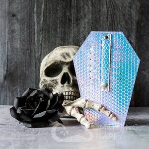 Something Snappy Love Me Dead Medium Iridescent Hex Vinyl Coffin Wallet